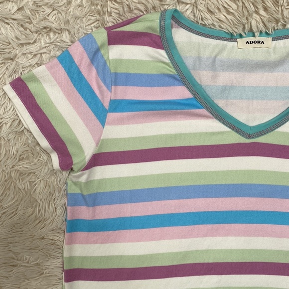 Adora Striped V-Neck Top 💗 Aqua Mint Purple Pink & Cream - Picture 5 of 13